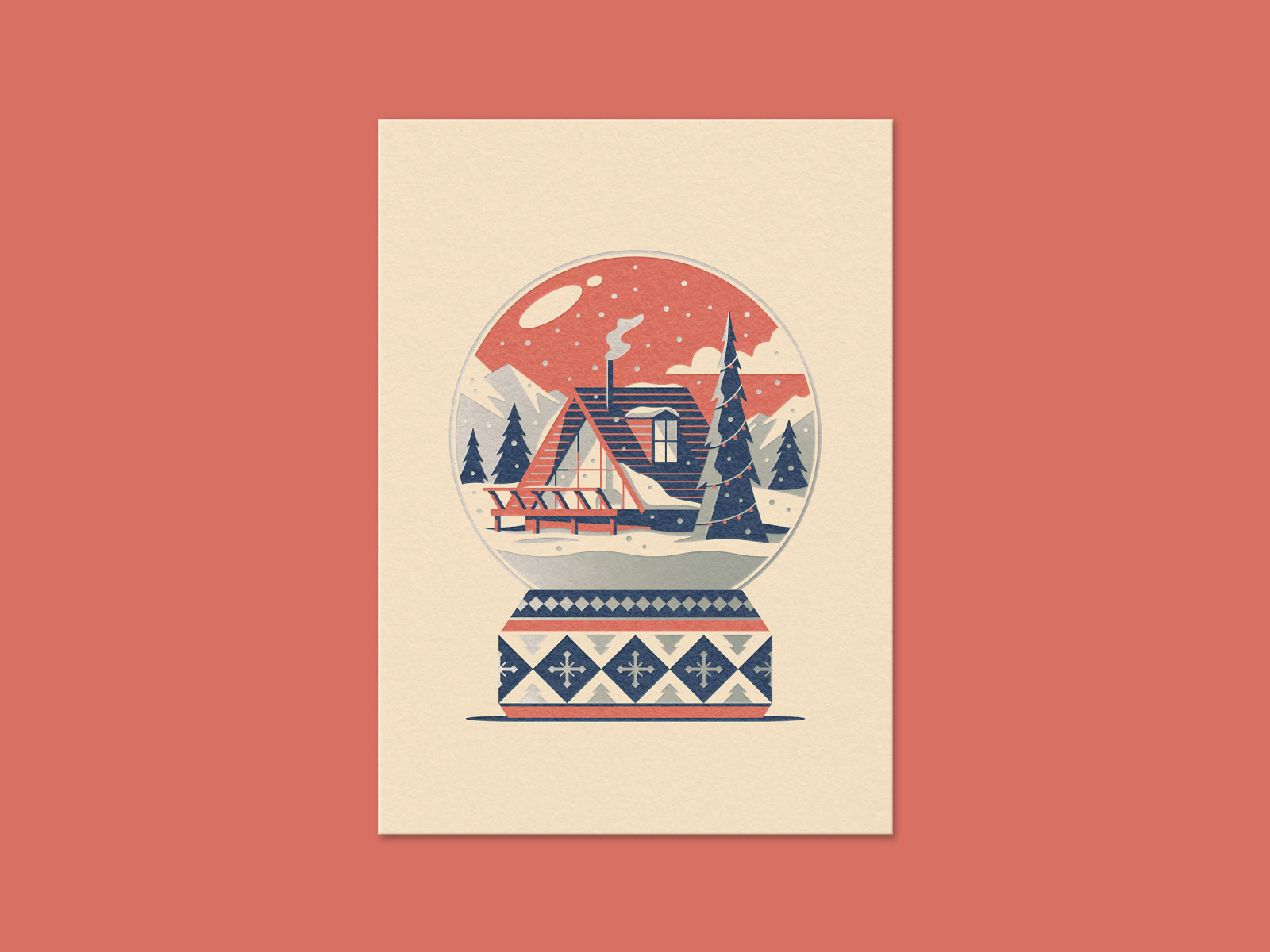 Mountain Home Greeting Card mountains pine trees pine tree snow globe snow winter cabin a-frame illustration geometric dkng studios vector dkng nathan goldman dan kuhlken