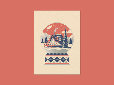 Mountain Home Greeting Card a frame cabin dan kuhlken dkng dkng studios geometric illustration mountains nathan goldman pine tree pine trees snow snow globe vector winter