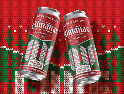 Almanac Beer Co. Holiday Edition Love IPA almanac beer beer can beer packaging christmas dan kuhlken dkng hazy ipa holiday love nathan goldman sweater ugly sweater