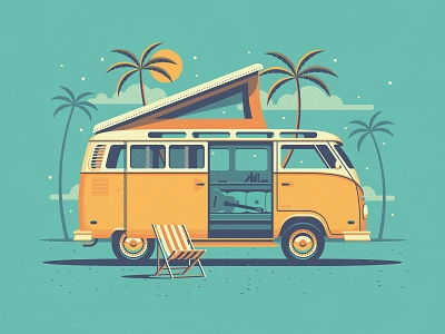 DKNG Camper Series airstream beach camper campervan camping dan kuhlken desert dkng dkng studios illustration mountains nathan goldman poster rv screen print shasta silkscreen trees vector vw bus