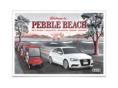 The All New Audi A3 - Pebble Beach audi car dan kuhlken dkng golf golf cart nathan goldman pebble beach trees vector