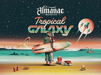 Almanac Tropical Galaxy in a Can! almanac beach beer beer can can dan kuhlken design dkng dkng studios galaxy illustration nathan goldman space texture tropical vector