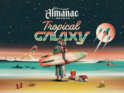 Almanac Tropical Galaxy in a Can! almanac beach beer beer can can dan kuhlken design dkng dkng studios galaxy illustration nathan goldman space texture tropical vector