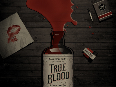True Blood black blood bottle dan kuhlken dkng illustration nathan goldman paleyfest poster print red screen print true blood vampire vector