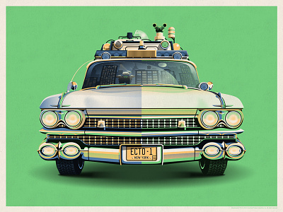 Ghostbusters 30th Anniversary Ecto-1 (Slimer Green) car dan kuhlken dkng ecto 1 ghostbusters nathan goldman vector