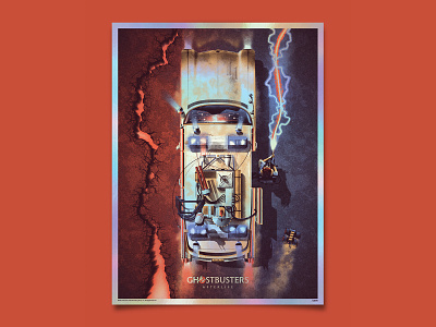 Ghostbusters: Afterlife Limited-Edition Foil Art Print amc dan kuhlken dkng dkng studios ecto-1 film foil ghostbusters illustration movie nathan goldman poster vector