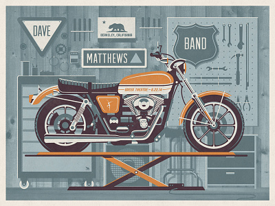 Dave Matthews Band // Berkeley, CA Poster dan kuhlken dave matthews band dkng dmb garage motorcycle nathan goldman vector