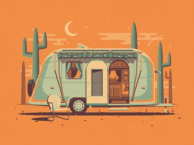 DKNG Camper Series cactus camp camper camping dan kuhlken design dkng dkng studios geometric illustration nathan goldman outdoors poster rv trailer vector