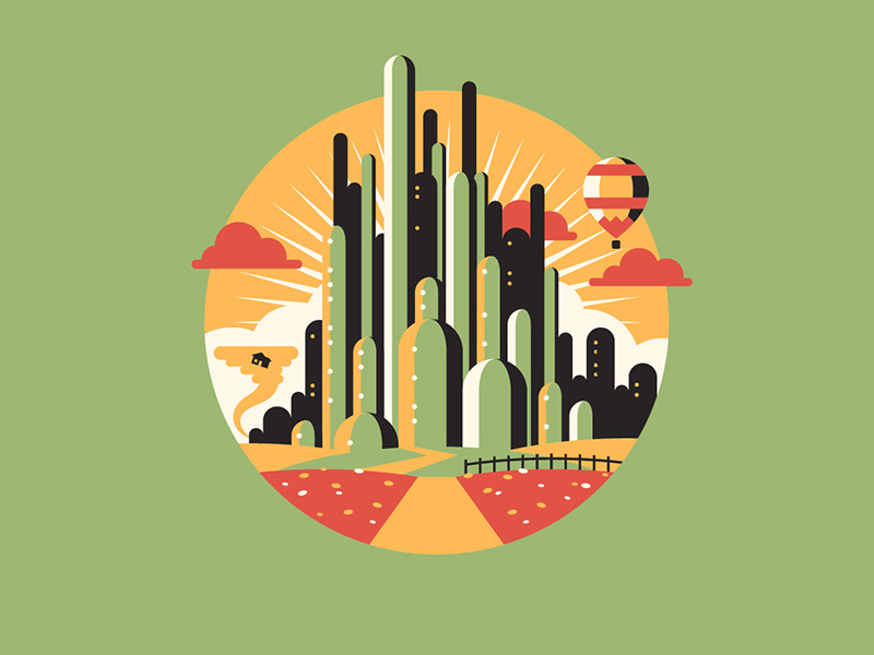 Somewhere Over the Rainbow dkng vector icon oz tornado dan kuhlken nathan goldman wizard of oz hot air balloon poppy fields emerald city