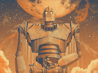 The Iron Giant Poster clouds dan kuhlken dkng iron giant mondo moon nathan goldman night robot space the iron giant vector