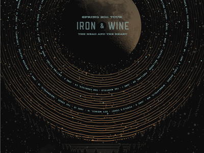 Iron & Wine black dan kuhlken dkng iron iron and wine moon nathan goldman night orange poster record screen print sky stars train trees vinyl wine