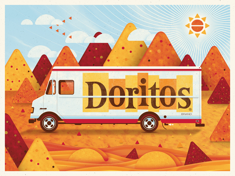 Doritos Art Print dkng vector truck doritos sun clouds chips cheese nachos dan kuhlken nathan goldman