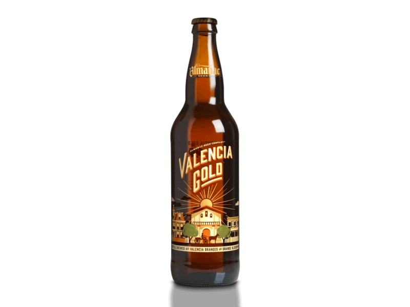 Valencia Gold (Animated Mockup) almanac animation beer bottle dan kuhlken dkng gif nathan goldman packaging san francisco valencia gold vector