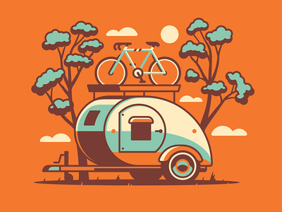 Mystery Project 80 bike camper camping dan kuhlken dkng nathan goldman teardrop trailer trees vector