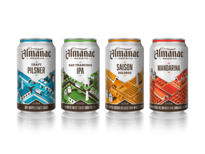 Almanac Beer Co. Cans almanac animation beer can city dan kuhlken dkng farm gif isometric nathan goldman packaging