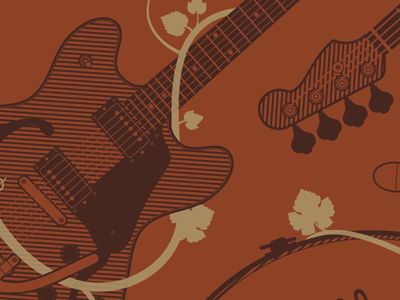Mystery Project 12.2 bass dan kuhlken dkng geometric guitar instruments leaves nathan goldman orange organic poster vector vines