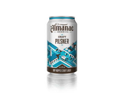 Almanac Beer Co. - Craft Pilsner beer can dan kuhlken dkng isometric nathan goldman packaging san francisco vector
