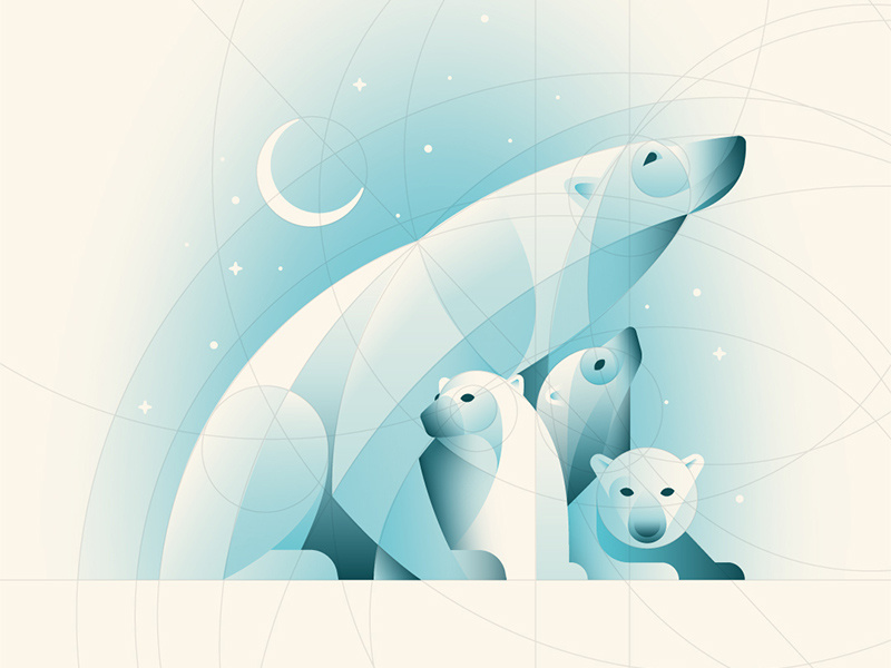 Polar Bears Art Print Benefiting NRDC polar bears polar bear geometry nathan goldman dan kuhlken texture vector winter moon arctic geometric dkng