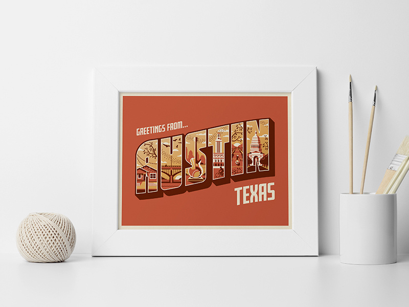 'Greetings From Austin' Art Print art print greetings from vector dkng studios nathan goldman dan kuhlken screenprint postcard sxsw texas austin dkng