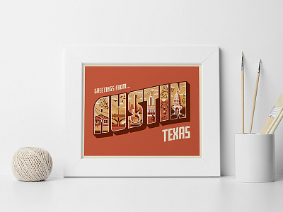 'Greetings From Austin' Art Print art print austin dan kuhlken dkng dkng studios greetings from nathan goldman postcard screenprint sxsw texas vector