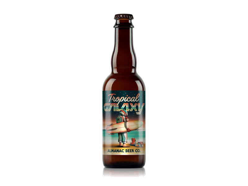 Almanac Beer Co. Tropical Galaxy almanac dkng studios nathan goldman dan kuhlken label packaging planet space astronaut beer dkng