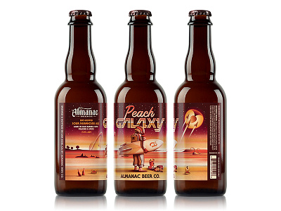 Almanac Beer Co. Peach Galaxy Beer Label almanac beach beer dan kuhlken dkng dkng studios galaxy nathan goldman packaging peach space surfboard