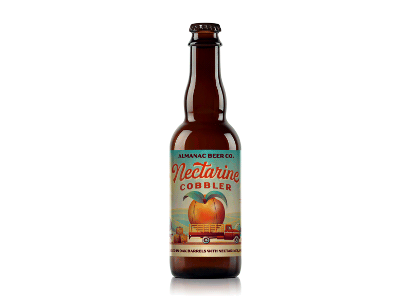 Almanac Beer Co. Nectarine Cobbler Beer Label (360° view) nectarine farmland farm packaging beer peach galaxy space dkng