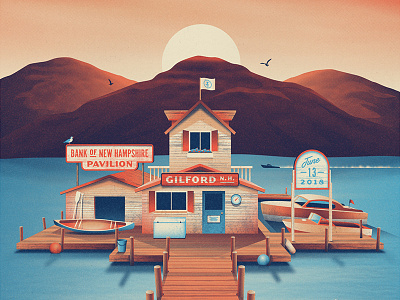Dave Matthews Band Gilford, NH Poster boat dan kuhlken dkng dkng studios dock kayak lake nathan goldman seagull sun