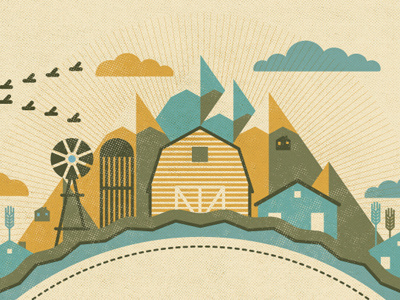 Mystery Project 22.1 barn birds clouds dan kuhlken dkng farm mountain nathan goldman poster texture vector windmill