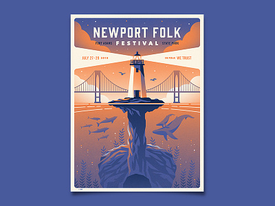 Newport Folk Festival Poster bridge dan kuhlken dkng dkng studios dolphin guitar lighthouse nathan goldman newport whale