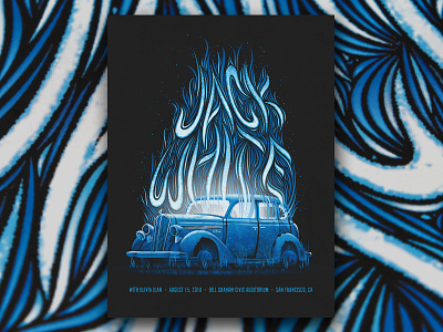 Jack White (San Francisco 8/15/18) car dan kuhlken dkng dkng studios fire flames hotrod nathan goldman poster san francisco screen print vector