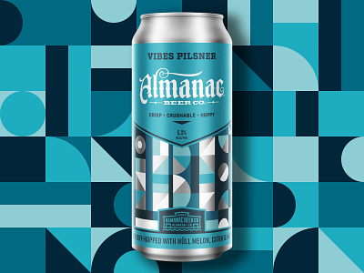 VIBES Pilsner almanac beer beer can can dan kuhlken dkng dkng studios geometric geometry grid nathan goldman packagingdesign pattern pilsner vector