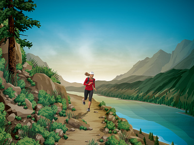 Clif Bar Product Illustration clouds dan kuhlken dkng dkng studios mountains nathan goldman plants river rocks running sky trail tree vector
