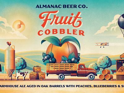 Almanac Beer Co. Fruit Cobbler almanac barrel beer crate dan kuhlken dkng dkng studios farm geometric nathan goldman place sun trees truck vector