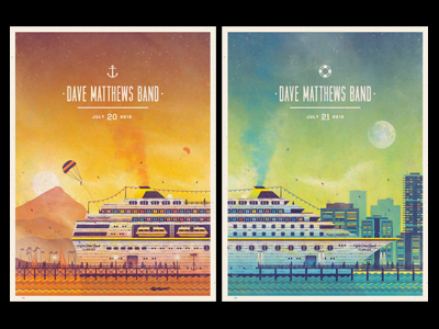 Dave Matthews Band // West Palm Beach, FL Poster Series florida city mountains island water beach ocean moon sun sunset sunrise poster diptych gig dan kuhlken nathan goldman dkng dave matthews band cruise ship west palm beach screen print