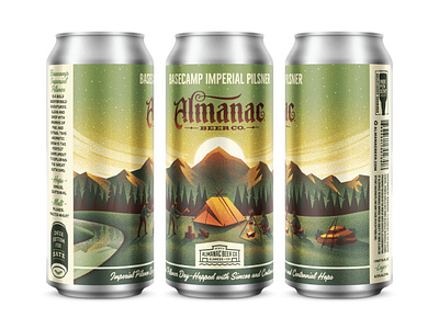 Basecamp Imperial Pilsner beer camp campfire camping can dan kuhlken dkng dkng studios illustration mountain nathan goldman river sun tent trees vector