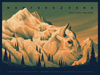 Mumford & Sons Colorado Poster colorado dan kuhlken dkng dkng studios geometric illustration landscape mountain mountains mumford and sons nathan goldman poster screen print silkscreen sky tree trees vector