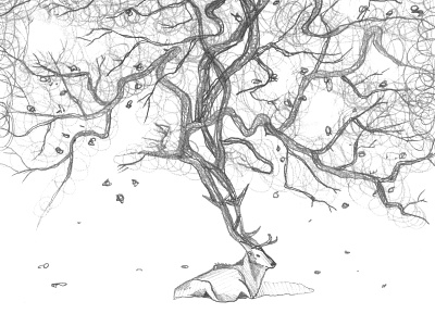 Mystery Project 37 dan kuhlken deer dkng elk maple tree nathan goldman poster process sketch snow tree