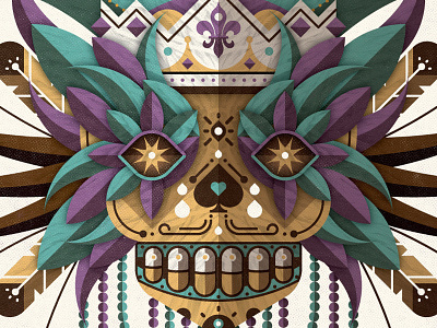 Mystery Project 28.3 crown dan kuhlken day of the dead dia de los muertos dkng face feathers mardi gras nathan goldman poster screenprint silkscreen skull texture vector