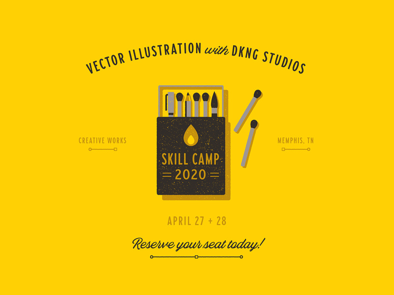 Creative Works Skill Camp 2020 creative works memphis pencil pen matches matchbook camping camp illustration texture icon dkng studios dkng vector nathan goldman dan kuhlken
