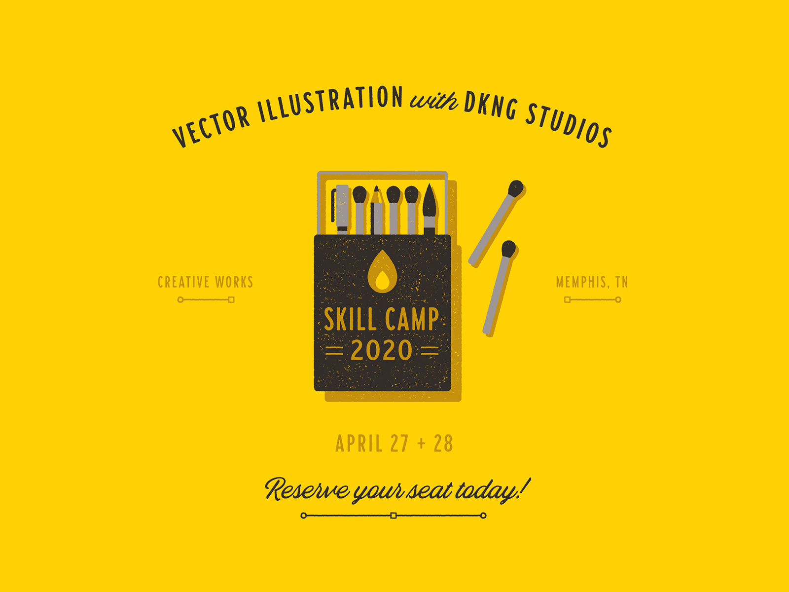 Creative Works Skill Camp 2020 camp camping creative works dan kuhlken dkng dkng studios icon illustration matchbook matches memphis nathan goldman pen pencil texture vector