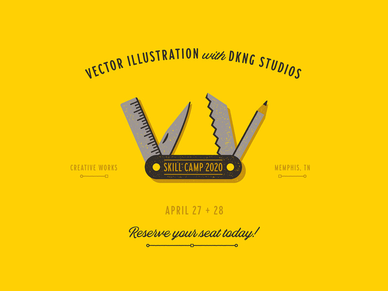 Creative Works Skill Camp 2020 skill camp creative works memphis pencil ruler camping swiss army knife knife icon geometric dkng studios vector dkng nathan goldman dan kuhlken