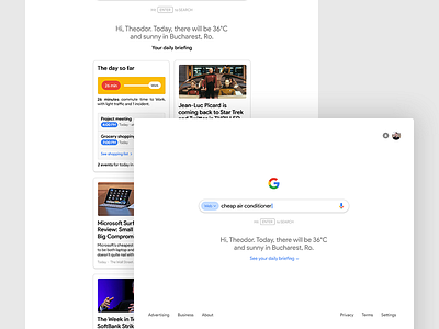 Google Search re-design with Daily Briefing 2 concept google homepage material minimal modern redesign search simple ui ux web