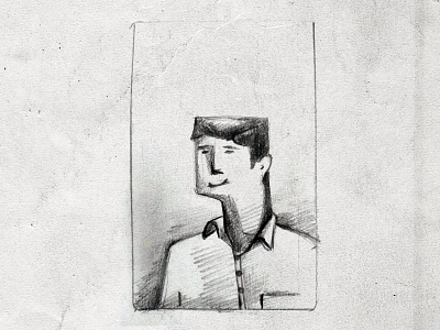 Man on ID Card design drawing line pencil sketch