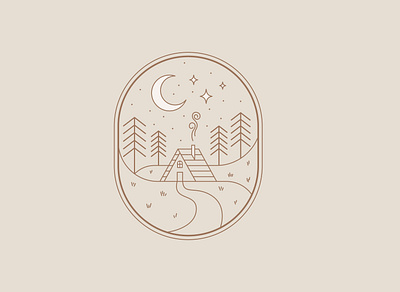 cozy night adobe illustrator design forest house ill illustration logo moon stars trees vector