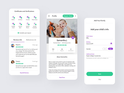 Babysitting App - Profile Screens app appdesign appdesigner babysitting design form icons interface ios minimal mobile playful product design profile rating reviews ui user experience user interface ux