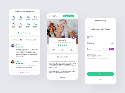 Babysitting App - Profile Screens