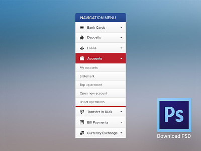 Accordion Menu accordion menu bank menu clean menu freebie navigation psd psddd ui user interface