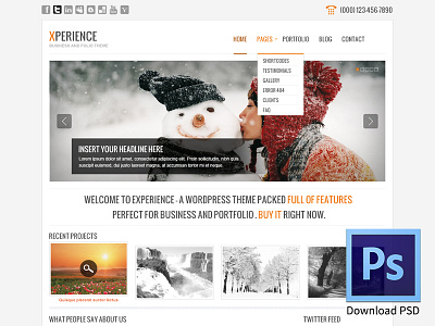 Freebie PSD: Xperience WordPress Website Homepage blog design download freebie portfolio psd themeforest website wordpress