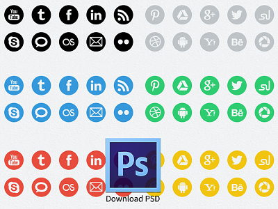 Pack of 20 round social media icons (6 colors)